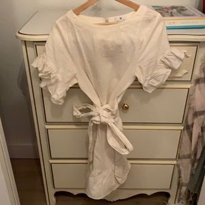 Cream Linen Ruffle Dress